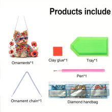 Load image into Gallery viewer, Yorkshire Terrier Poppies 2D Flat DIY Diamond Art Pendant Window Hanging Art
