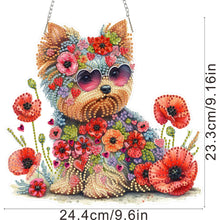 Load image into Gallery viewer, Yorkshire Terrier Poppies 2D Flat DIY Diamond Art Pendant Window Hanging Art
