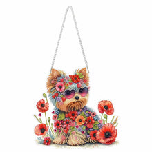 Load image into Gallery viewer, Yorkshire Terrier Poppies 2D Flat DIY Diamond Art Pendant Window Hanging Art
