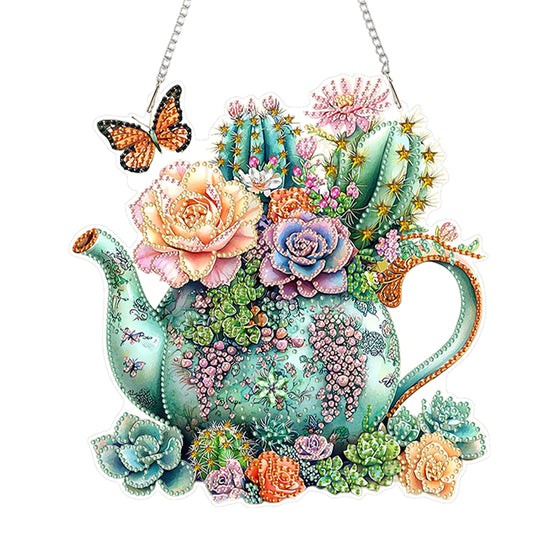 Succulents Cacti 2D Flat DIY Diamond Art Pendant Window Hanging Art for Home