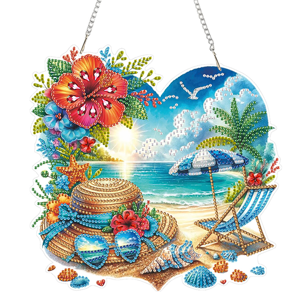 Summer Seaside Love 2D Flat DIY Diamond Art Pendant Window Hanging Art