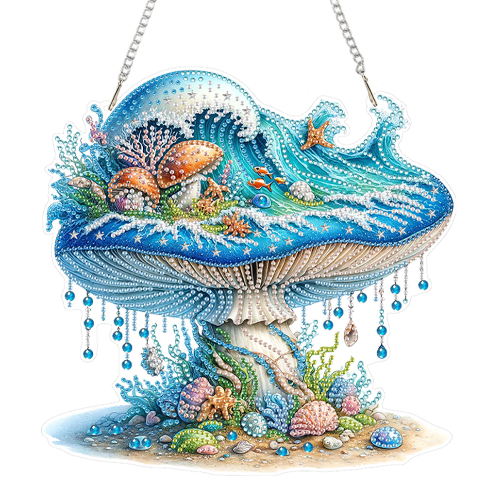 Seaside Mushroom 2D Flat DIY Diamond Art Pendant Window Hanging Art for Home
