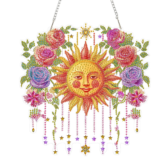 Sun and Flowers 2D Flat DIY Diamond Art Pendant Window Hanging Art for Home