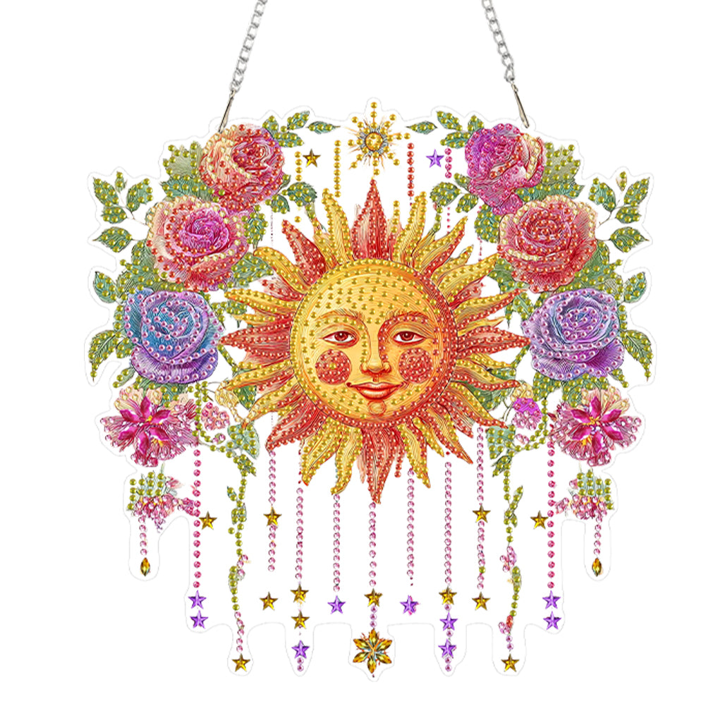 Sun and Flowers 2D Flat DIY Diamond Art Pendant Window Hanging Art for Home