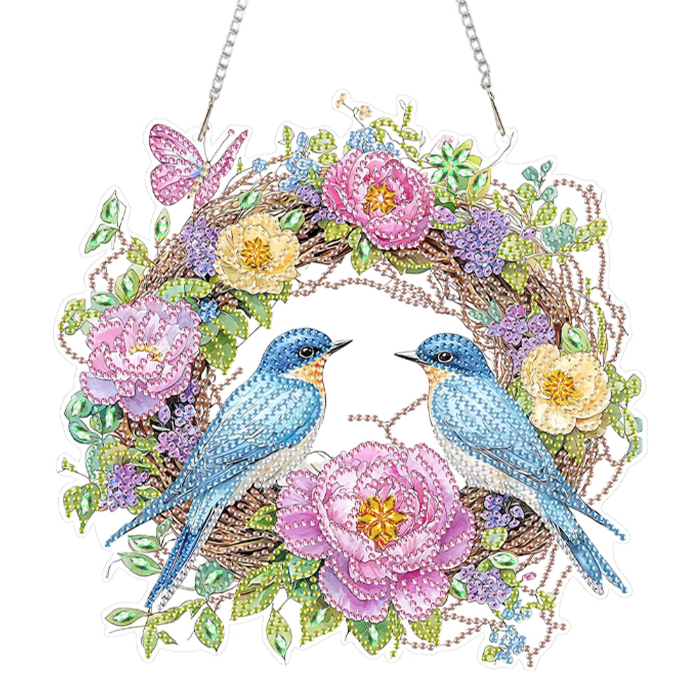 Flowers Birds 2D Flat DIY Diamond Art Pendant Window Hanging Art for Home Decor