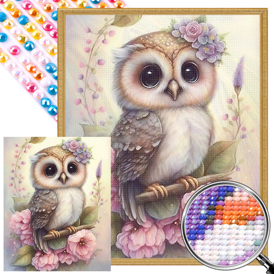 AB Diamond Painting - Full Round - Owl On Flower Branch (40*50CM)