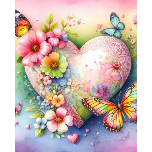AB Diamond Painting - Full Round - Butterfly, Flower And Heart (40*50CM)