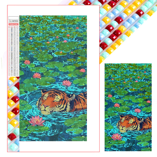 Diamond Painting - Full Square - Tiger In Water Lily Pond (40*75CM)