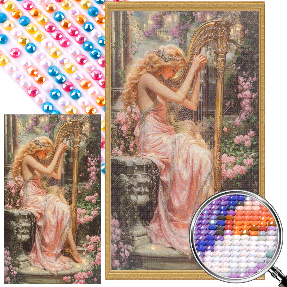 AB Diamond Painting - Full Round - Blonde Playing Harp (40*70CM)