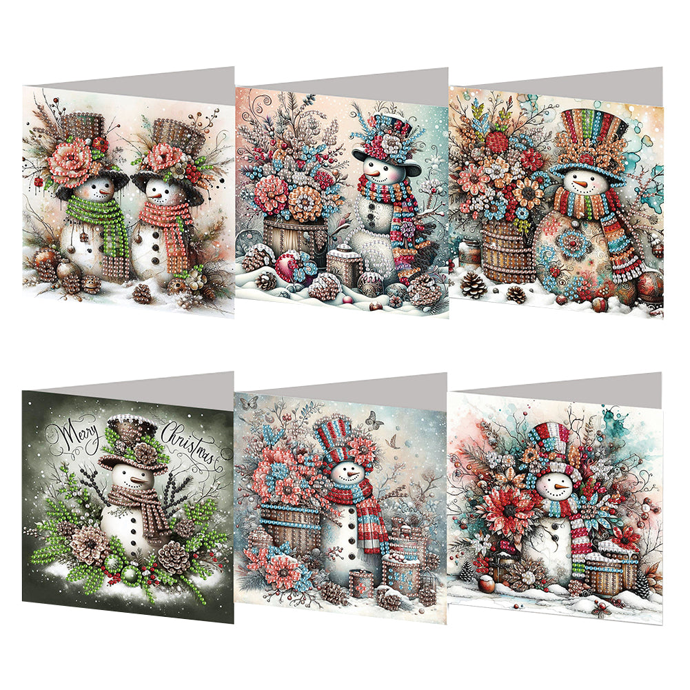 6PCS DIY Snowman Diamond Art Greeting Cards Congratulations Cards & Gifts
