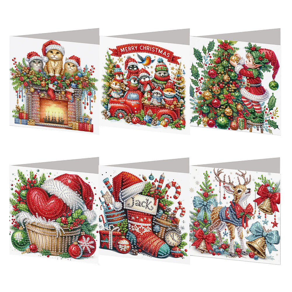 6PCS DIY Christmas Diamond Art Greeting Cards Congratulations Cards & Gifts