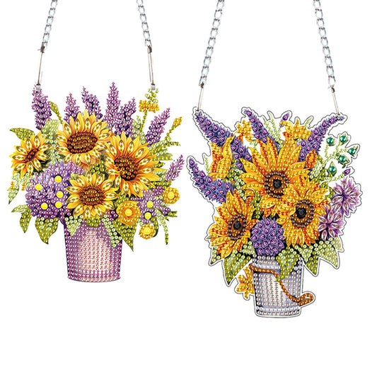 2pcs 2D Flat DIY Diamond Art Pendant Diamond Painting Set (Lavender Sunflower)