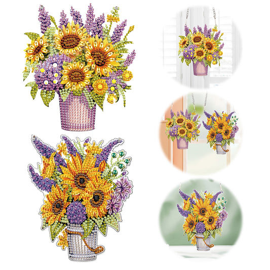 2pcs 2D Flat DIY Diamond Art Pendant Diamond Painting Set (Lavender Sunflower)