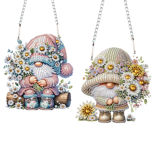 2pcs 2D Flat DIY Diamond Art Pendant Diamond Painting Set (Daisy Gnome)