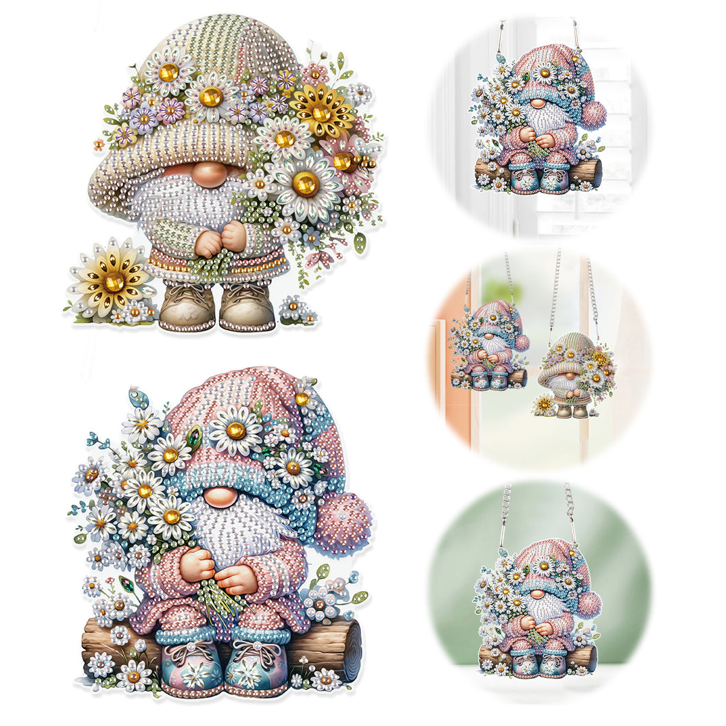 2pcs 2D Flat DIY Diamond Art Pendant Diamond Painting Set (Daisy Gnome)