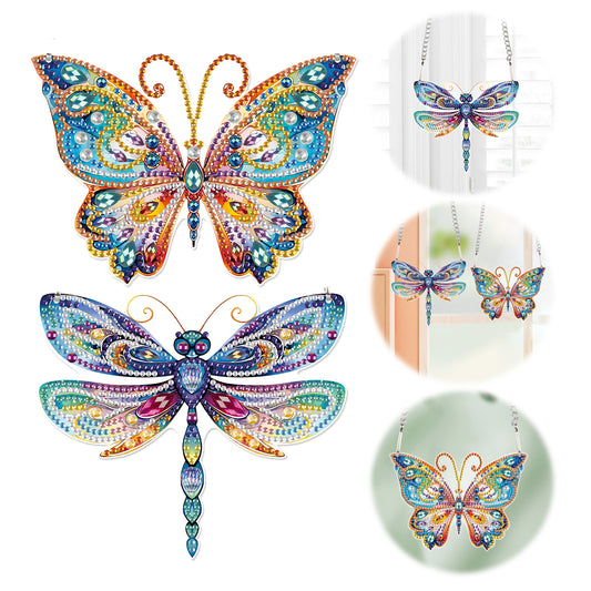 2pcs 2D Flat DIY Diamond Art Pendant Diamond Painting Set (Butterfly DragonflyB)