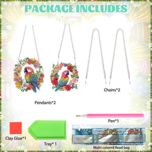 Load image into Gallery viewer, 2pcs 2D Flat DIY Diamond Art Pendant Diamond Painting Set (Parrot Wreath)
