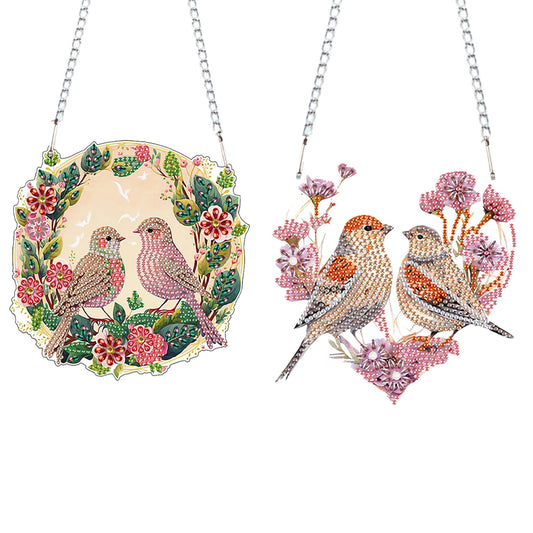 2pcs 2D Flat DIY Diamond Art Pendant Diamond Painting Set Wall Decor (Two Birds)
