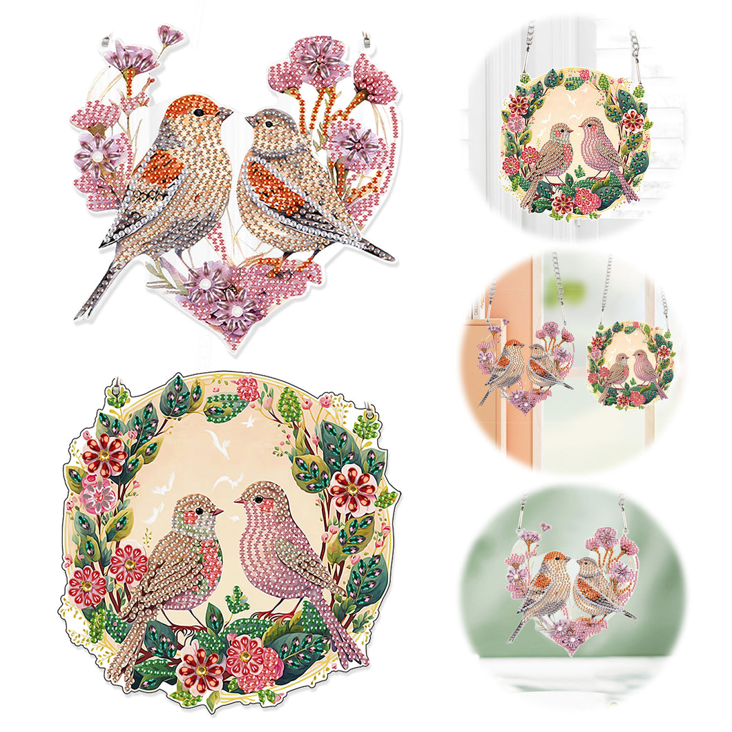 2pcs 2D Flat DIY Diamond Art Pendant Diamond Painting Set Wall Decor (Two Birds)