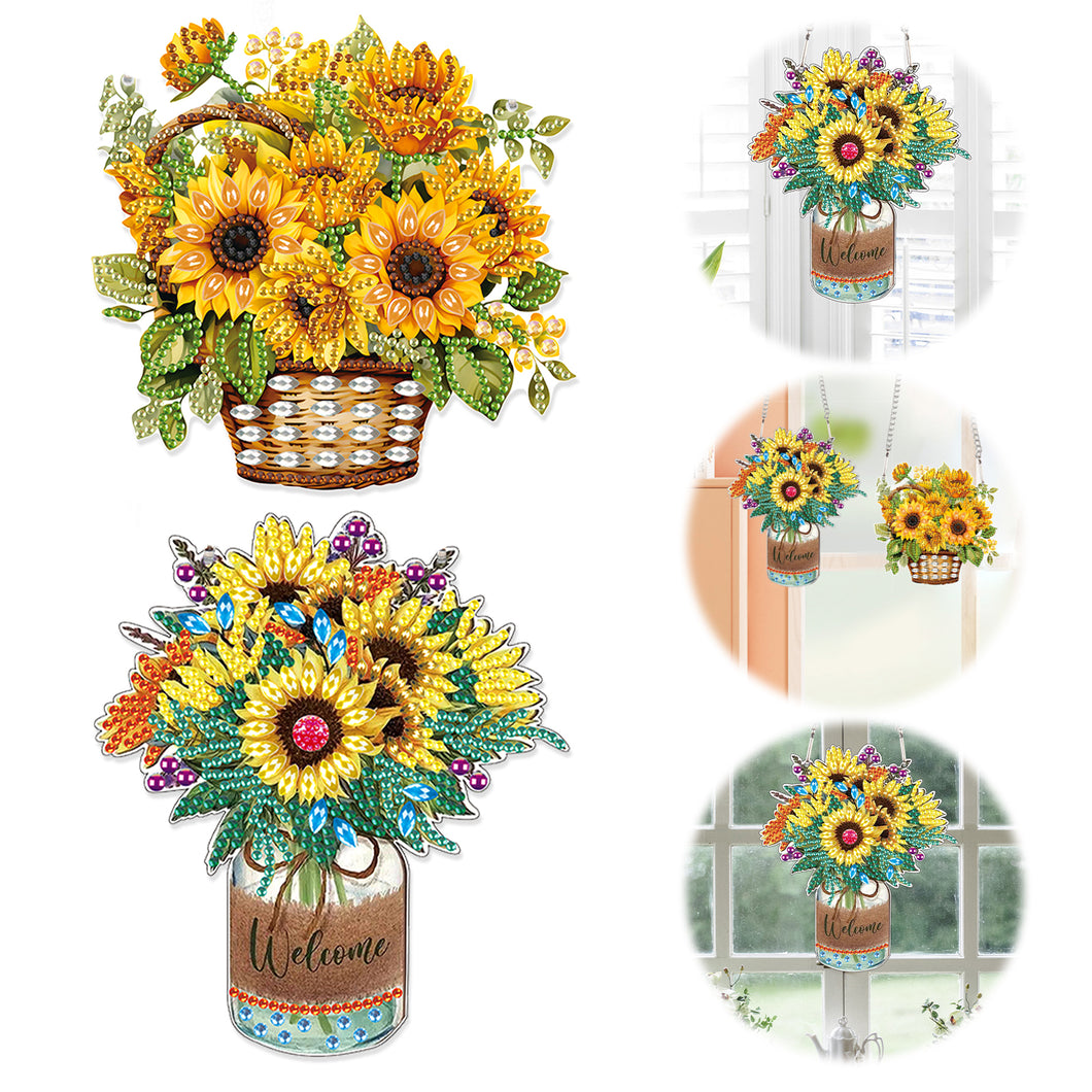 2pcs 2D Flat DIY Diamond Art Pendant Diamond Painting Set Wall Decor (Sunflower)