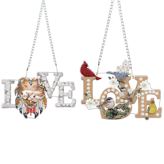 2pcs 2D Flat DIY Diamond Art Pendant Diamond Painting Set Wall Decor (LOVE)