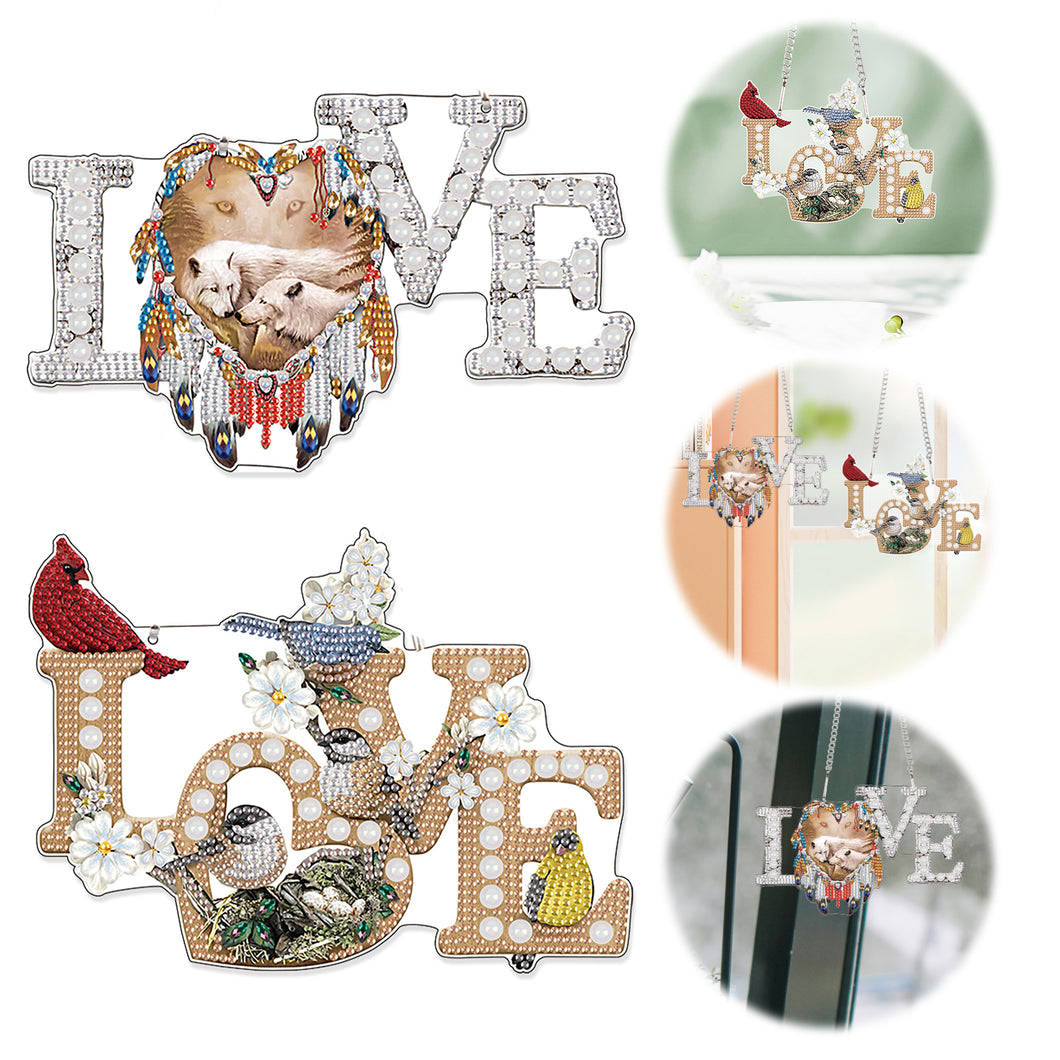 2pcs 2D Flat DIY Diamond Art Pendant Diamond Painting Set Wall Decor (LOVE)