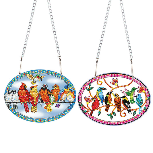 2pcs 2D Flat DIY Diamond Art Pendant Diamond Painting Set Wall Decor (Cardinal)