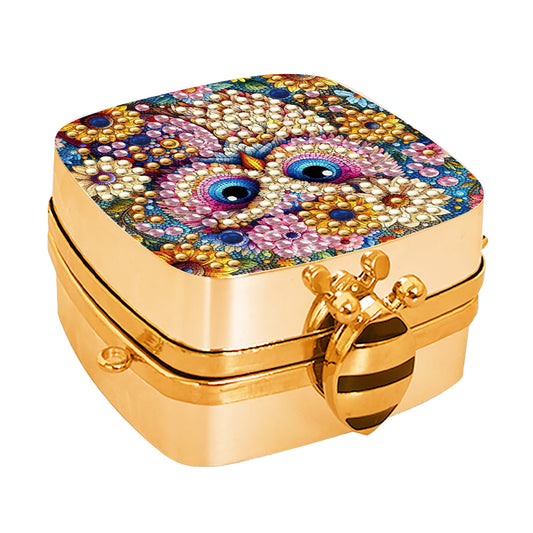 Owl Diamond Painting Mirror Bag Rhinestone Jewelry Box for Women (Gold)