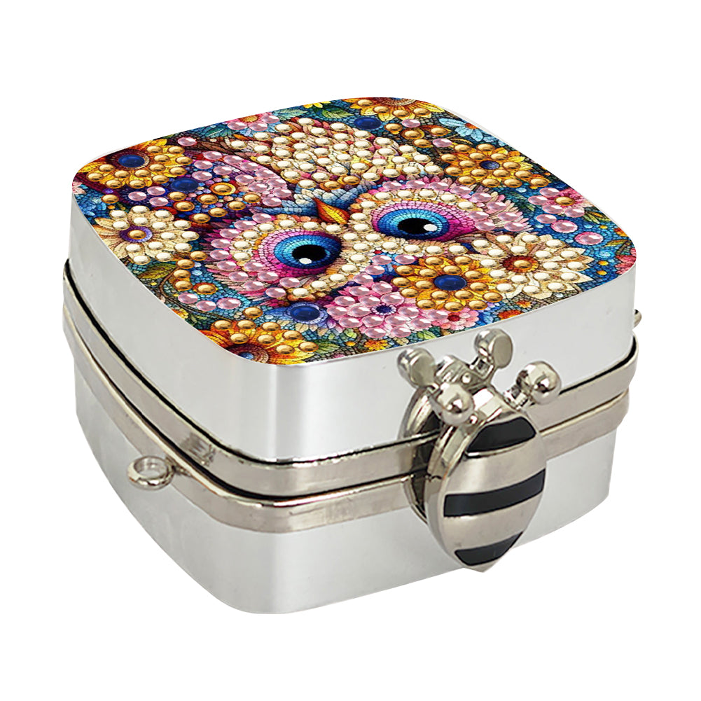 Owl Diamond Painting Mirror Bag Rhinestone Jewelry Box for Women (Silver)