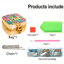 Load image into Gallery viewer, Small Grid Diamond Painting Mirror Bag Rhinestone Jewelry Box for Women (Gold)
