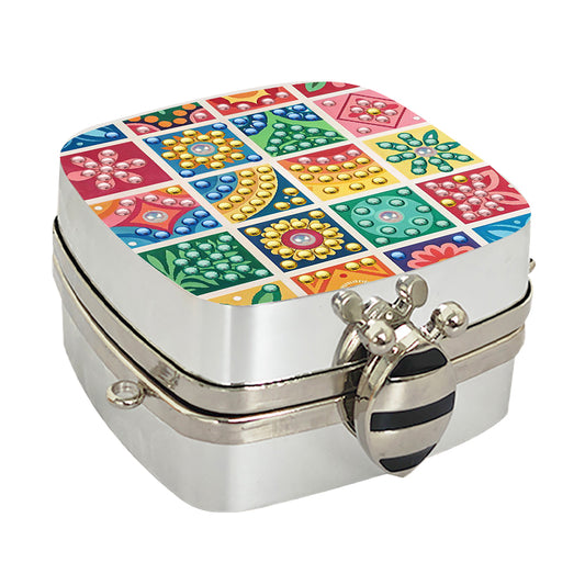Small Grid Diamond Painting Mirror Bag Rhinestone Jewelry Box for Women (Silver)