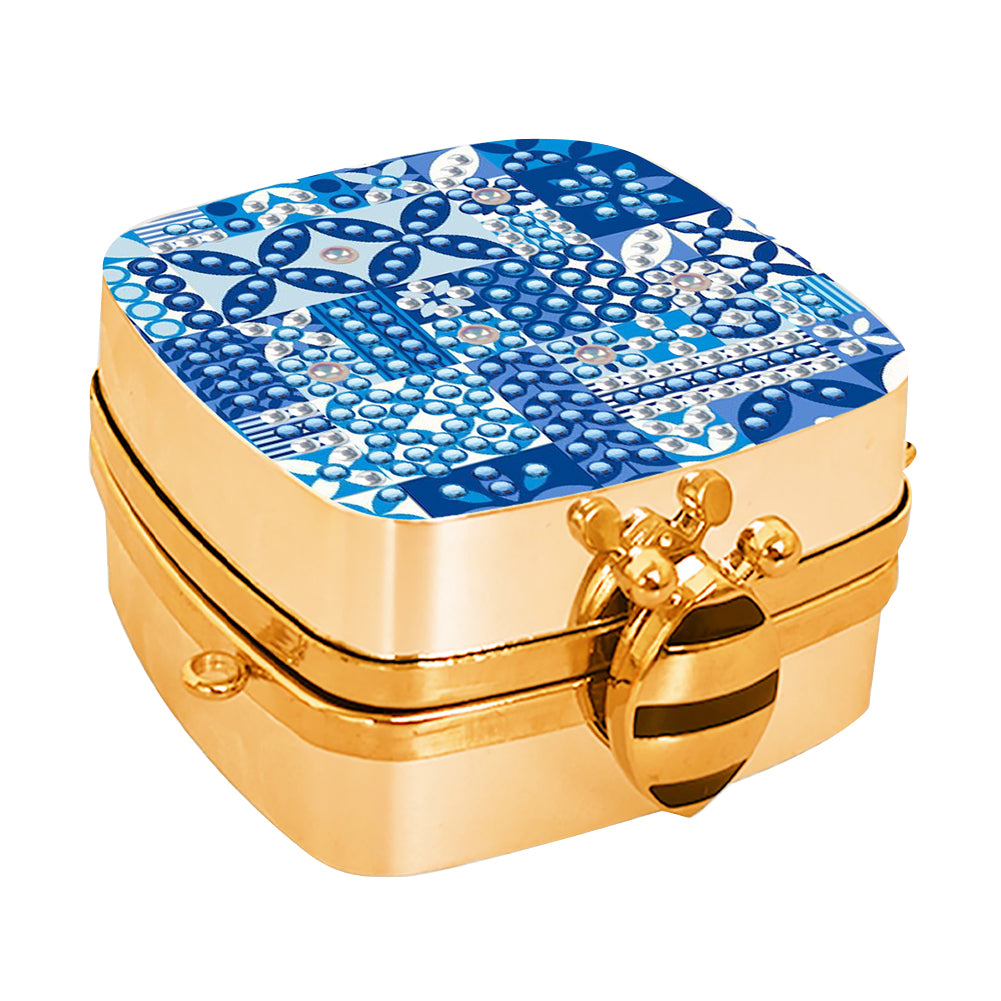 Blue Mandala Diamond Painting Mirror Bag Rhinestone Jewelry Box for Women (Gold)