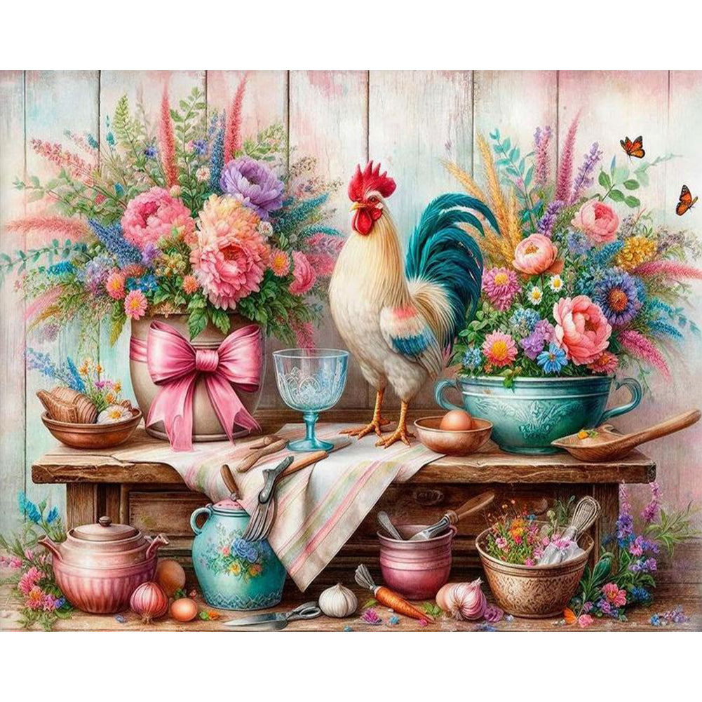 Diamond Painting - Full Round - Retro Rooster Kitchen (50*40CM)