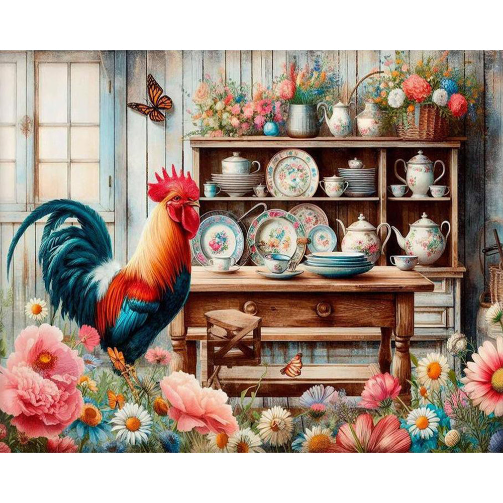 Diamond Painting - Full Round - Retro Rooster Kitchen (50*40CM)