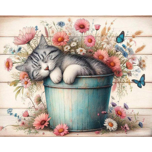Diamond Painting - Full Round - Retro Iron Bucket Cat (50*40CM)