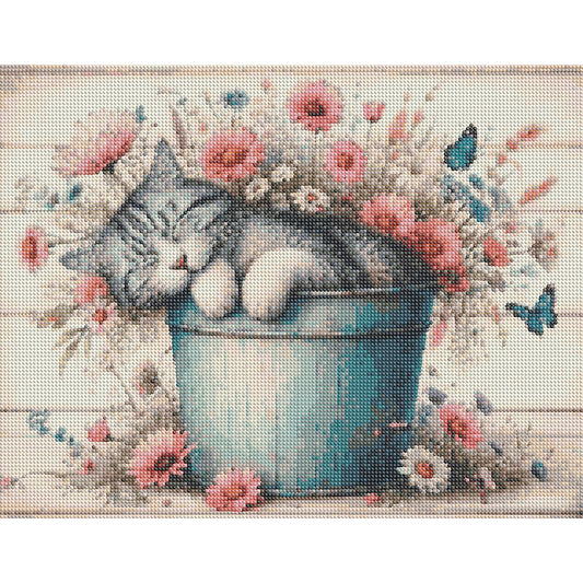 Diamond Painting - Full Round - Retro Iron Bucket Cat (50*40CM)