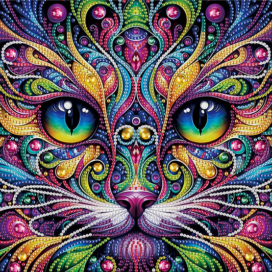 Diamond Painting - Partial Special Shaped - Colorful Cat (30*30CM)