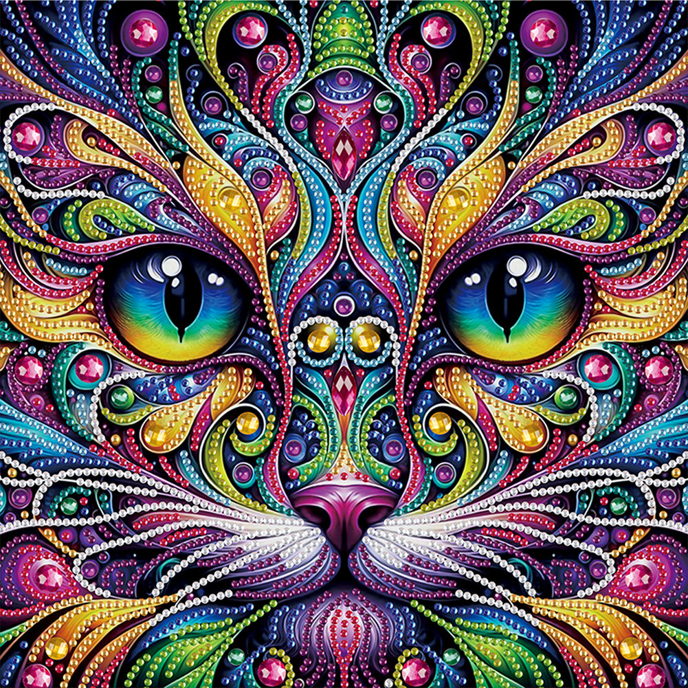 Diamond Painting - Partial Special Shaped - Colorful Cat (30*30CM)