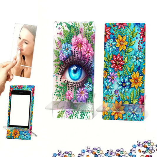 2Pcs Acrylic DIY Flower Eyes Diamond Painting Phone Holder for Home Office