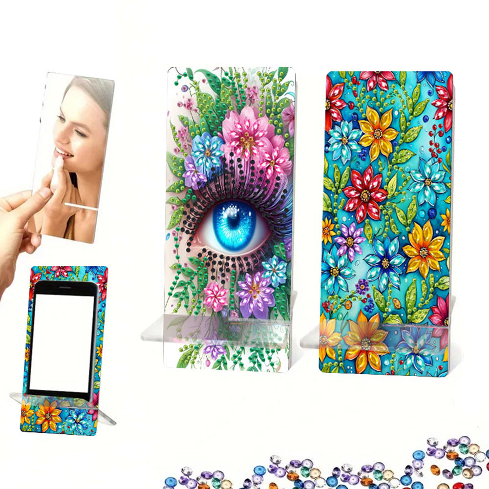 2Pcs Acrylic DIY Flower Eyes Diamond Painting Phone Holder for Home Office