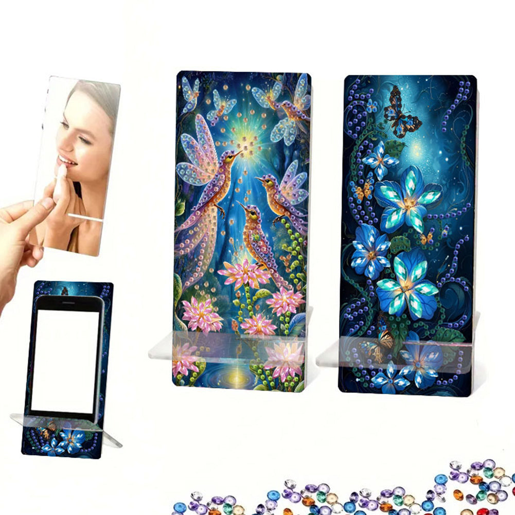 2Pcs Acrylic DIY Hummingbird Butterfly Flower Diamond Painting Phone Holder