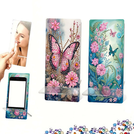 2Pcs Acrylic DIY Garden Butterfly Diamond Painting Phone Holder for Home Office