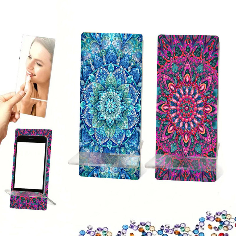 2Pcs Acrylic DIY Flower Diamond Painting Phone Holder for Home Office Decor
