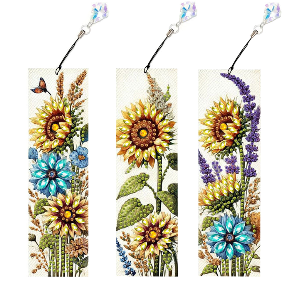 3Pcs Sunflower DIY Diamond Painting Bookmark for Reading Enthusiasts Book Lovers