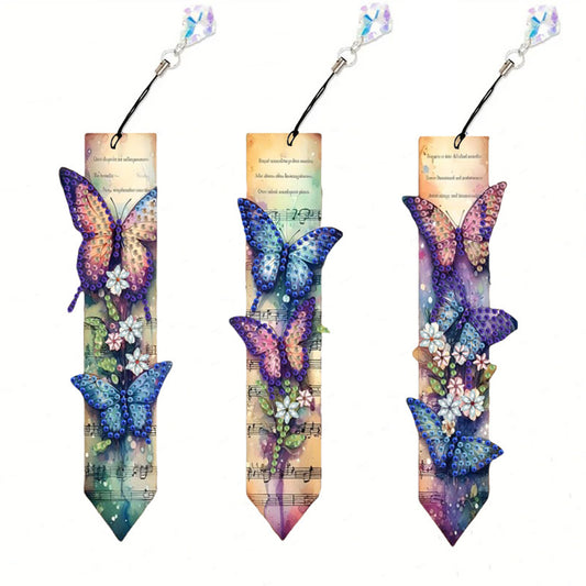 3Pcs Music Sheet Butterfly DIY Diamond Painting Bookmark for Reading Enthusiasts