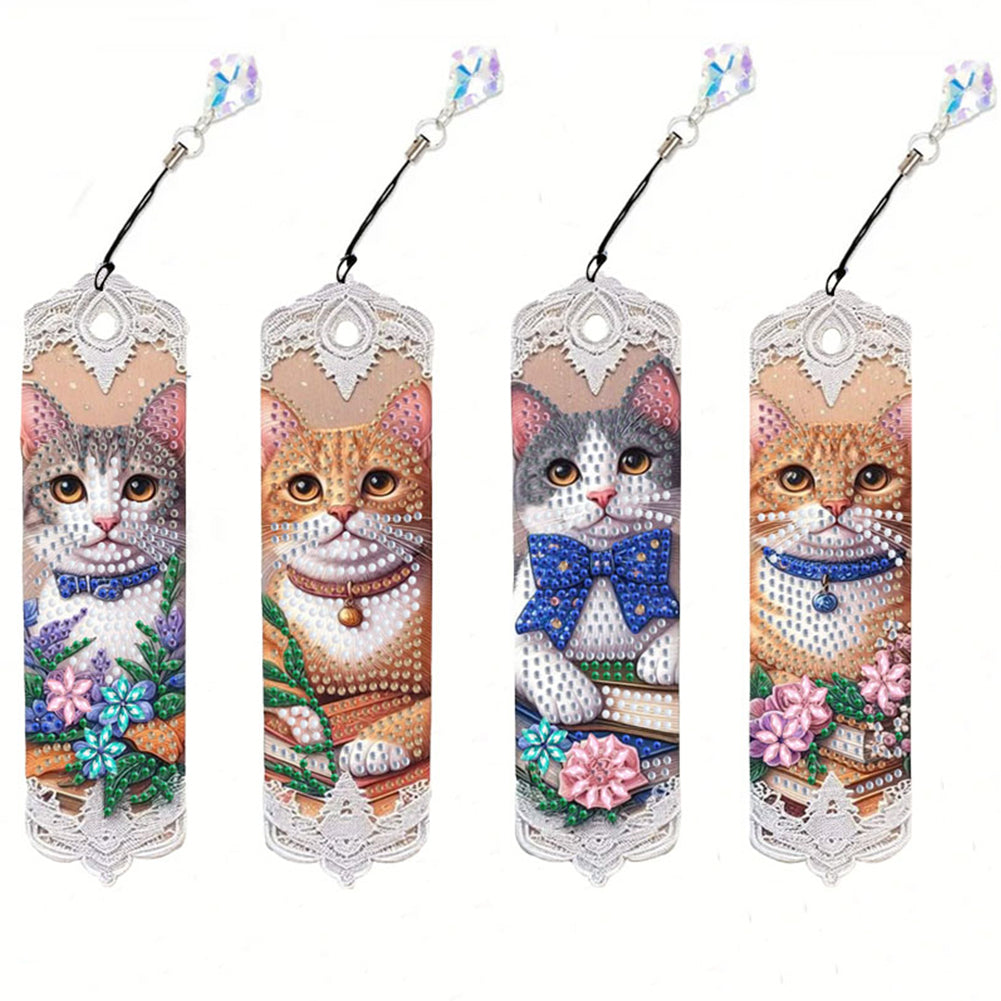 4Pcs Cat DIY Diamond Painting Bookmark for Reading Enthusiasts Book Lovers