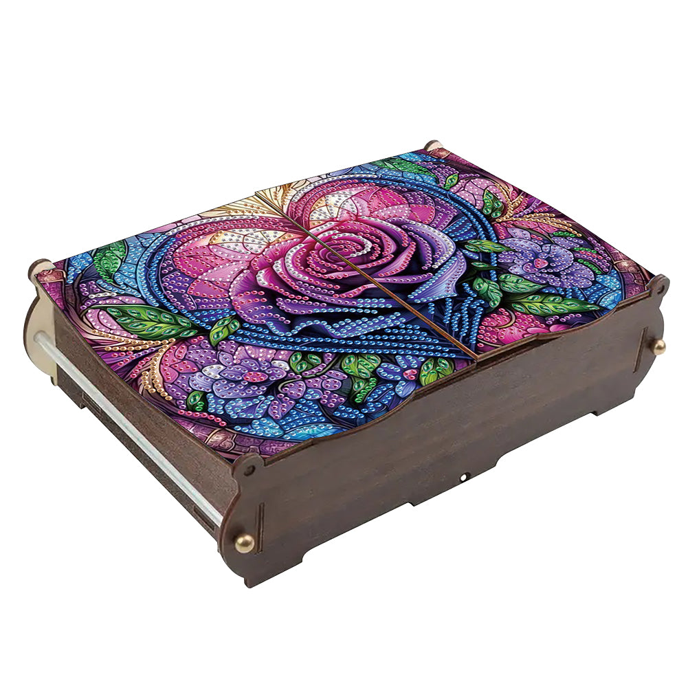 Diamond Painting Storage Box DIY 5D Diamond Painting Jewelry Box (Rose)