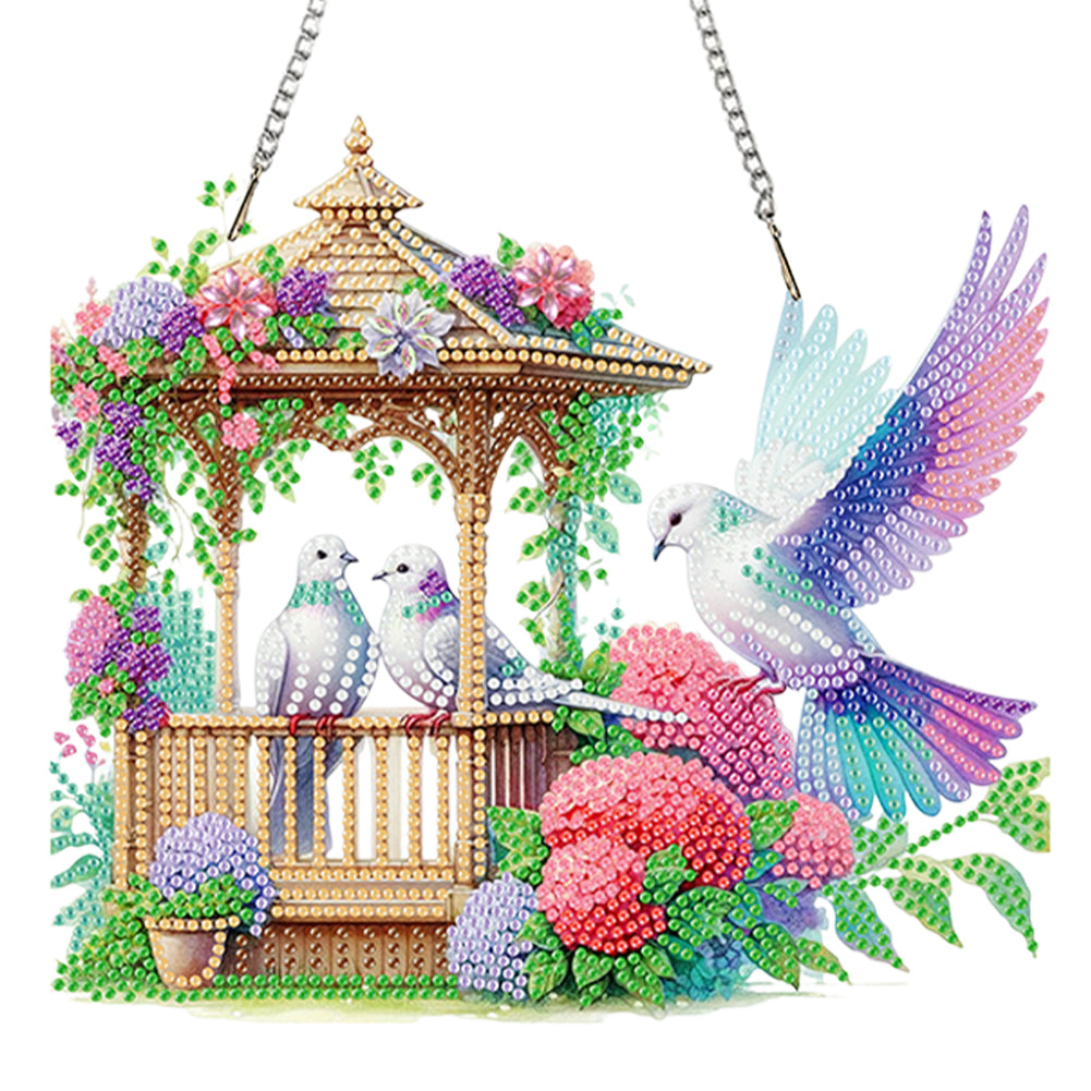 Acrylic 5D DIY Diamond Painting Hanging Pendant for Home Decor (Bird Pavilion)
