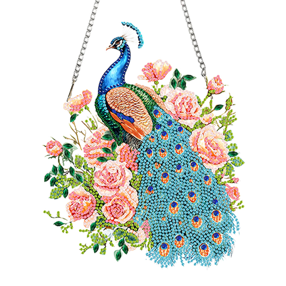 Acrylic 5D DIY Diamond Painting Hanging Pendant for Home Decor (Peacock Roses)