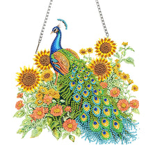 Load image into Gallery viewer, Acrylic 5D DIY Diamond Painting Hanging Pendant Home Decor (Peacock Sunflowers)
